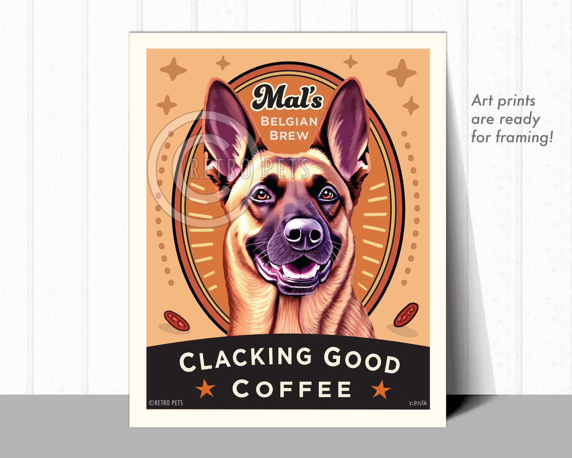 Belgian Malinois | "Mal's Belgian Brew" Faux Coffee Label | Art Print