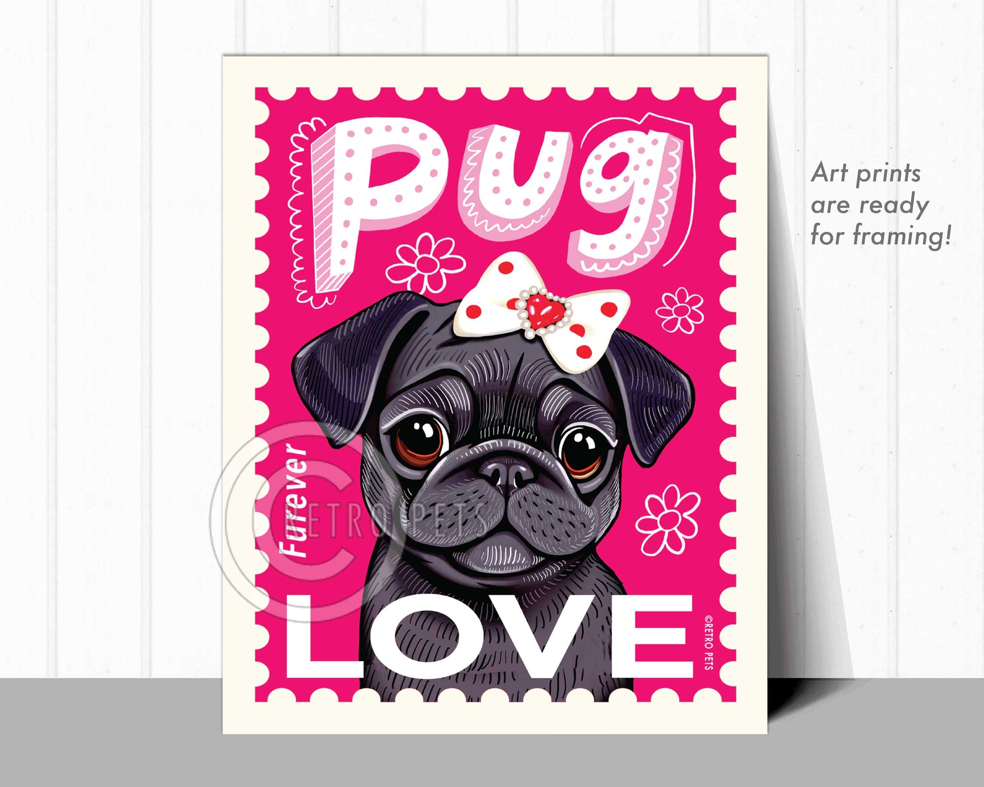 Black Pug Art "Faux LOVE Furever Stamp" Art Print | FREE SHIPPING!