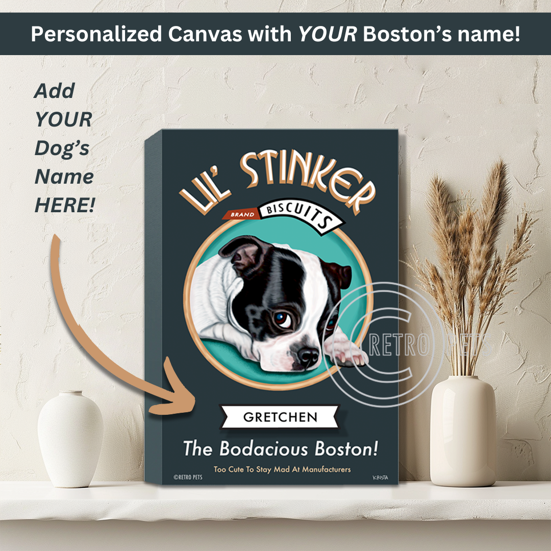 Boston Terrier "Lil' Stinker" Canvas Personalized with Your Dog's Name