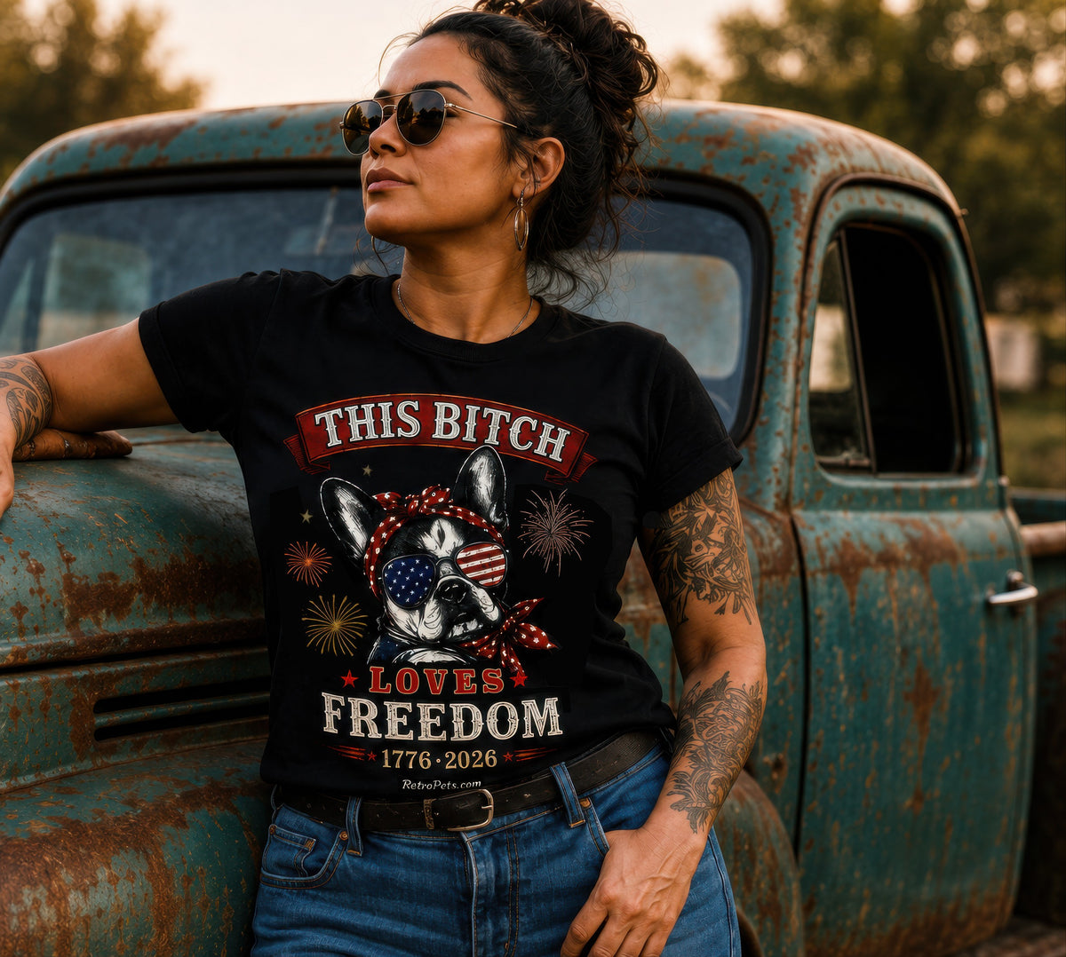 This Bitch Loves Freedom T-Shirt | Patriotic French Bulldog 4th of July Tee