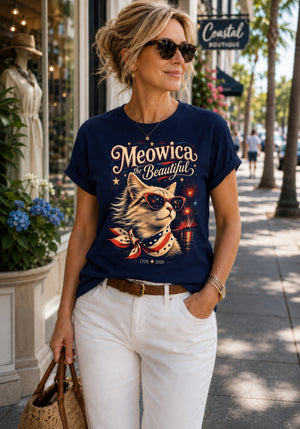 Meowica the Beautiful | Patriotic Cat T-Shirt