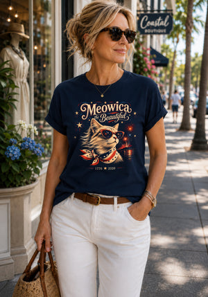 Meowica the Beautiful | Patriotic Cat T-Shirt