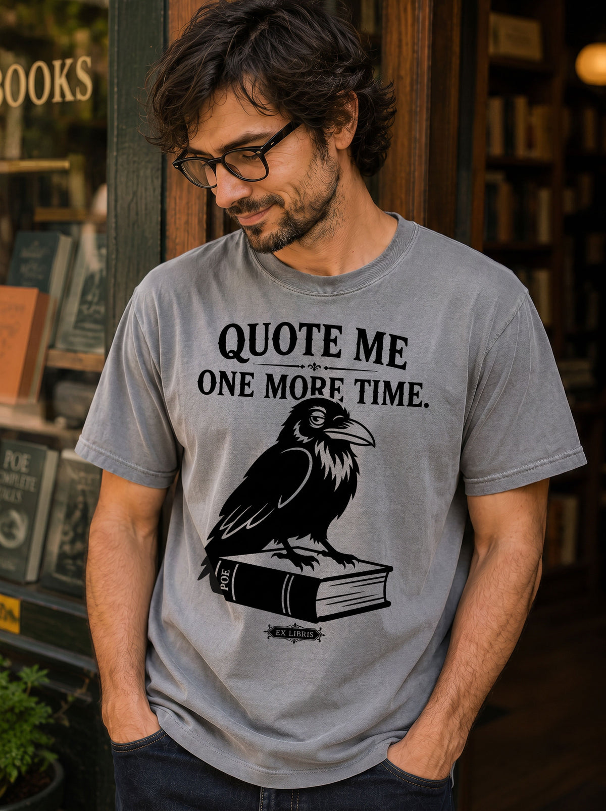 Retro raven graphic illustration with Quote Me One More Time lettering on a Comfort Colors t-shirt