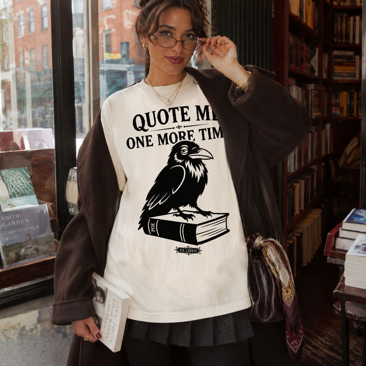 Retro raven graphic illustration with Quote Me One More Time lettering on a Comfort Colors t-shirt