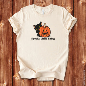 Spooky Little Thing Halloween t-shirt with retro black cat and jack-o'-lantern art by Retro Pets