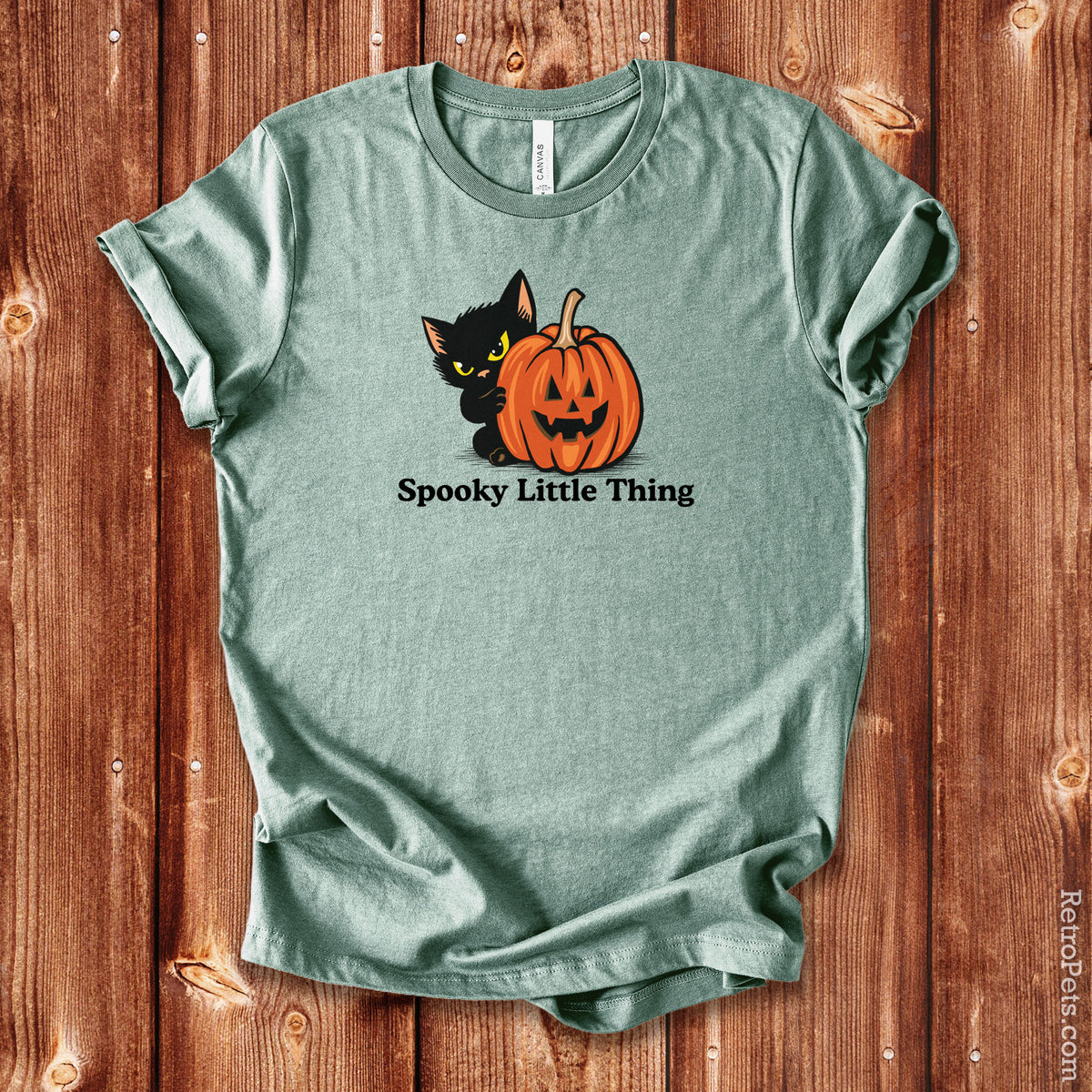 Spooky Little Thing Halloween cat t-shirt, flat lay