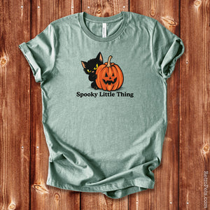 Spooky Little Thing Halloween cat t-shirt, flat lay