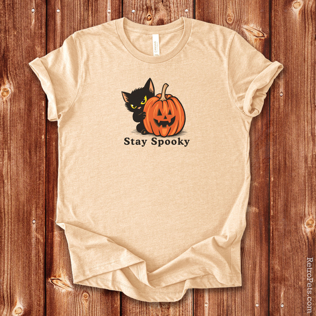 Stay Spooky Halloween cat t-shirt, front view