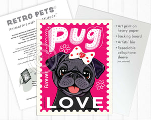 Black Pug Art "Faux LOVE Furever Stamp" Art Print - FREE SHIPPING!