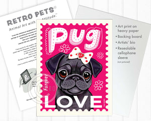 Black Pug Art "Faux LOVE Furever Stamp" Art Print | FREE SHIPPING!