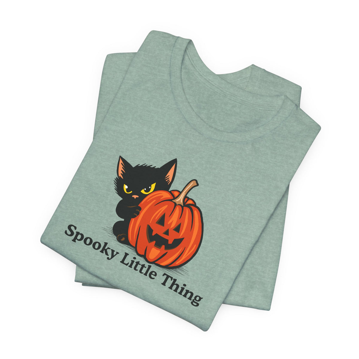 Spooky Little Thing Halloween cat t-shirt, detail of the retro print