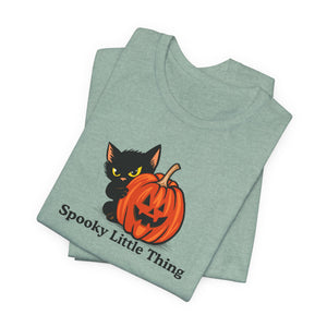 Spooky Little Thing Halloween cat t-shirt, detail of the retro print