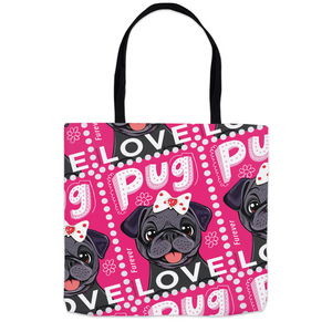 Black Pug "Furever Stamp" Tote Bag | 3 Sizes | FREE SHIPPING!