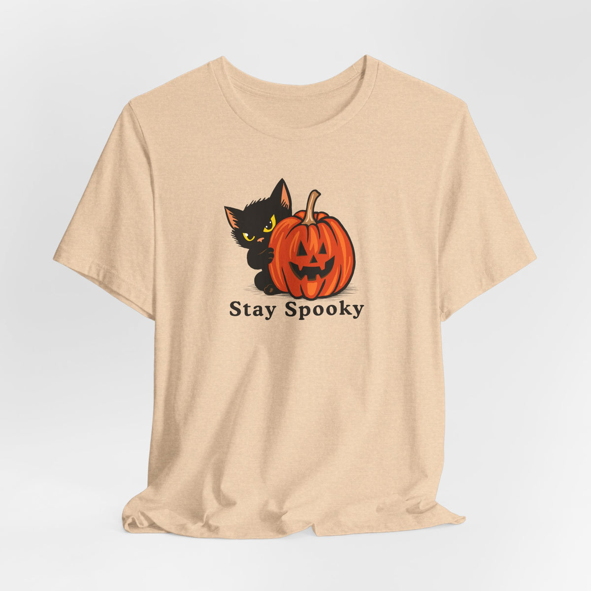 Stay Spooky Halloween cat t-shirt, alternate color flat lay