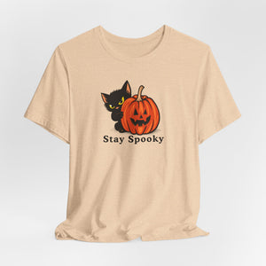 Stay Spooky Halloween cat t-shirt, alternate color flat lay