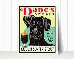 Great Dane (Black) Art Print "Dane's Domain - Couch Surfer Stout" | Great Dane Lover Gift