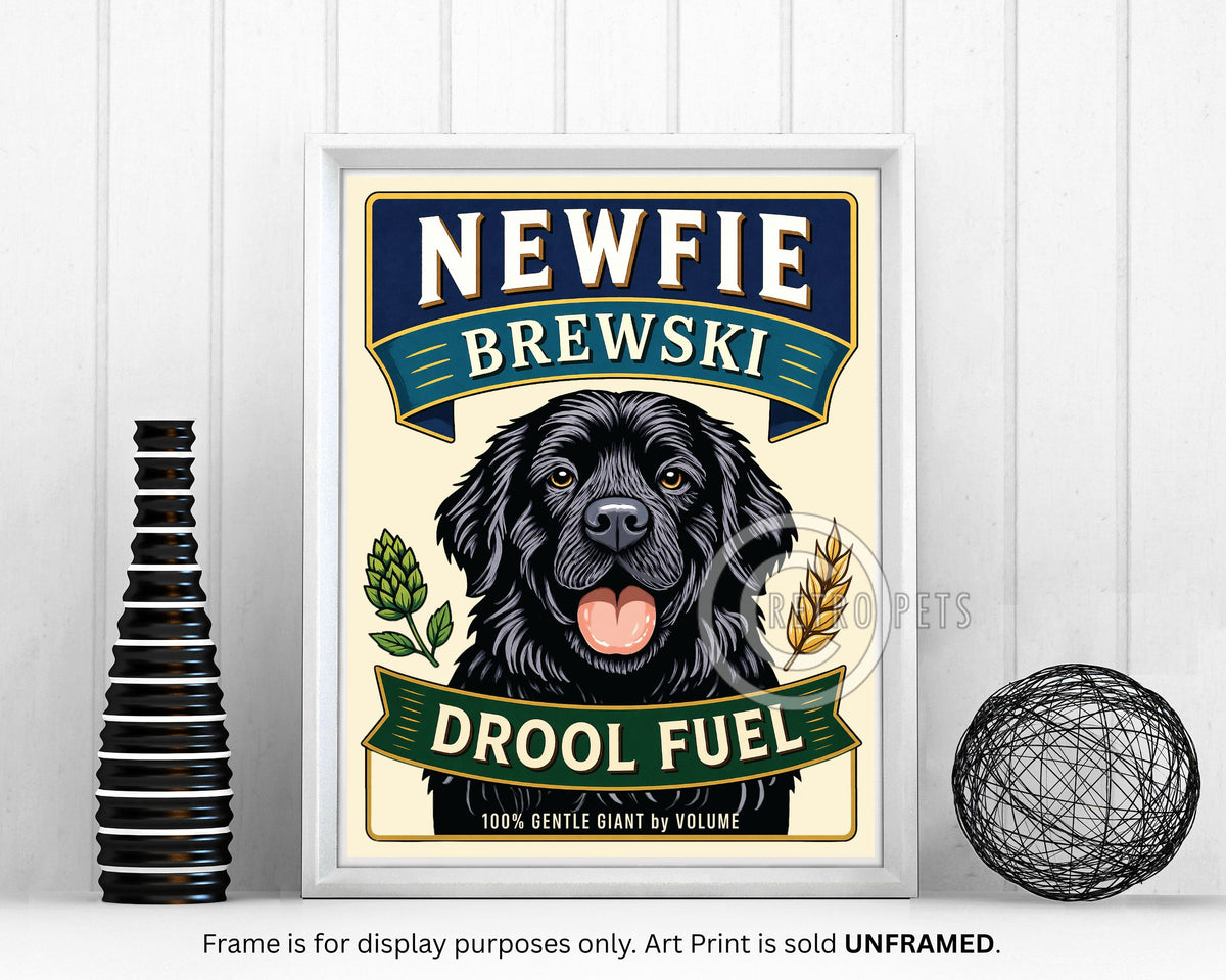 Black Newfoundland Art "Newfie Brewski" Art Print by Krista Brooks