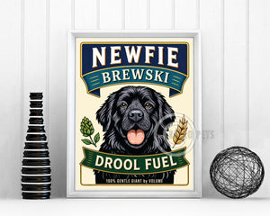 Black Newfoundland art print in white frame