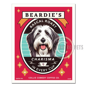 Bearded Collie Art Print | "Beardie's Rascal Roast" | Funny Dog Coffee Wall Art | Kitchen Decor | Bearded Collie Lover Gift