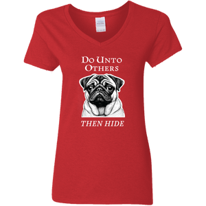 PUG "DO UNTO OTHERS" LADIES V-NECK T-SHIRT