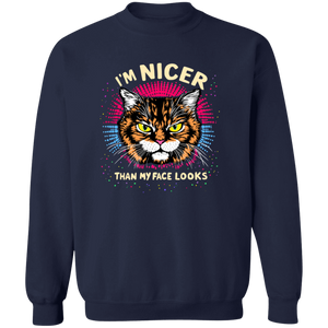 "I'M NICER THAN MY FACE LOOKS" CAT | SWEATSHIRT | SHIPS FREE FOR USA!