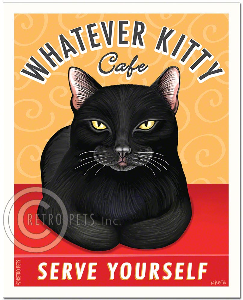 Whatever Kitty Cat Art | Whatever Kitty Framed Art | Retro Pets Art
