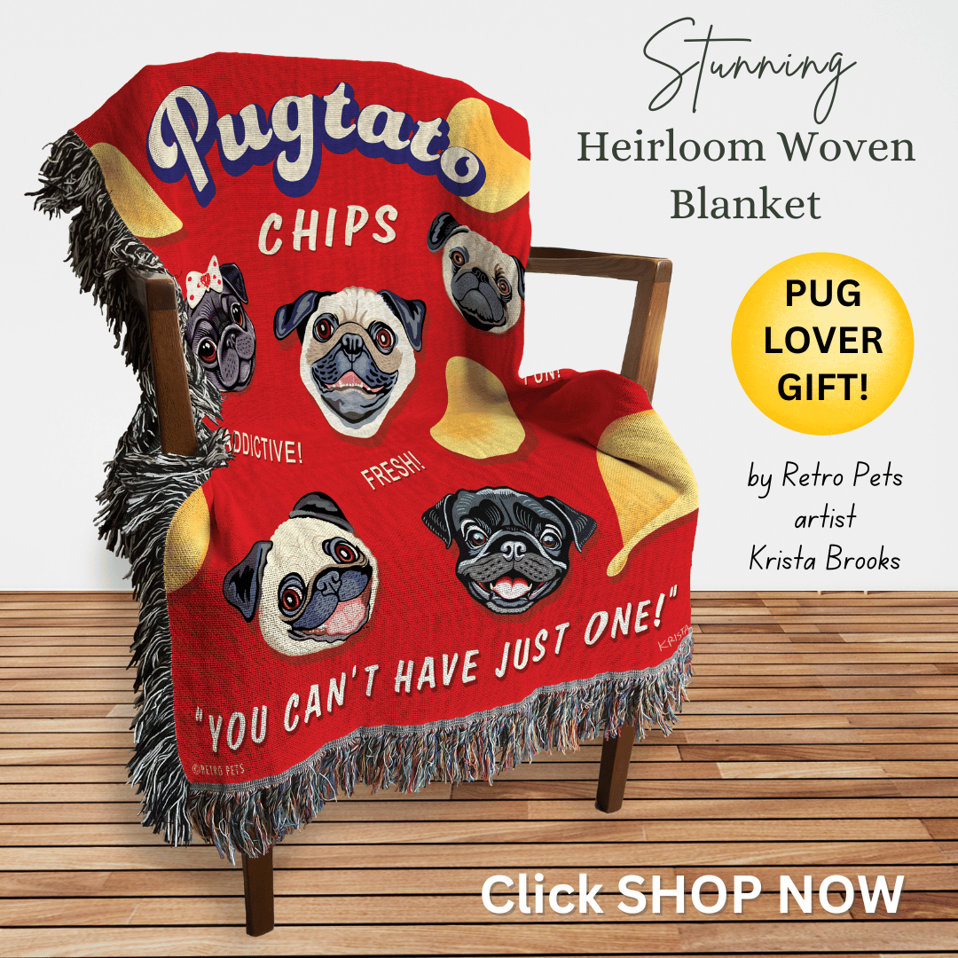 Heirloom Woven "Pugtato Chips" Blanket | Retro Pets