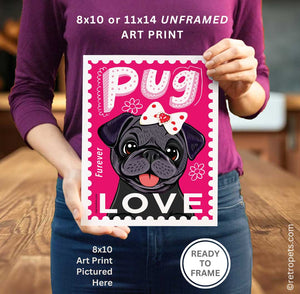 Black Pug Art "Faux LOVE Furever Stamp" Art Print - FREE SHIPPING!