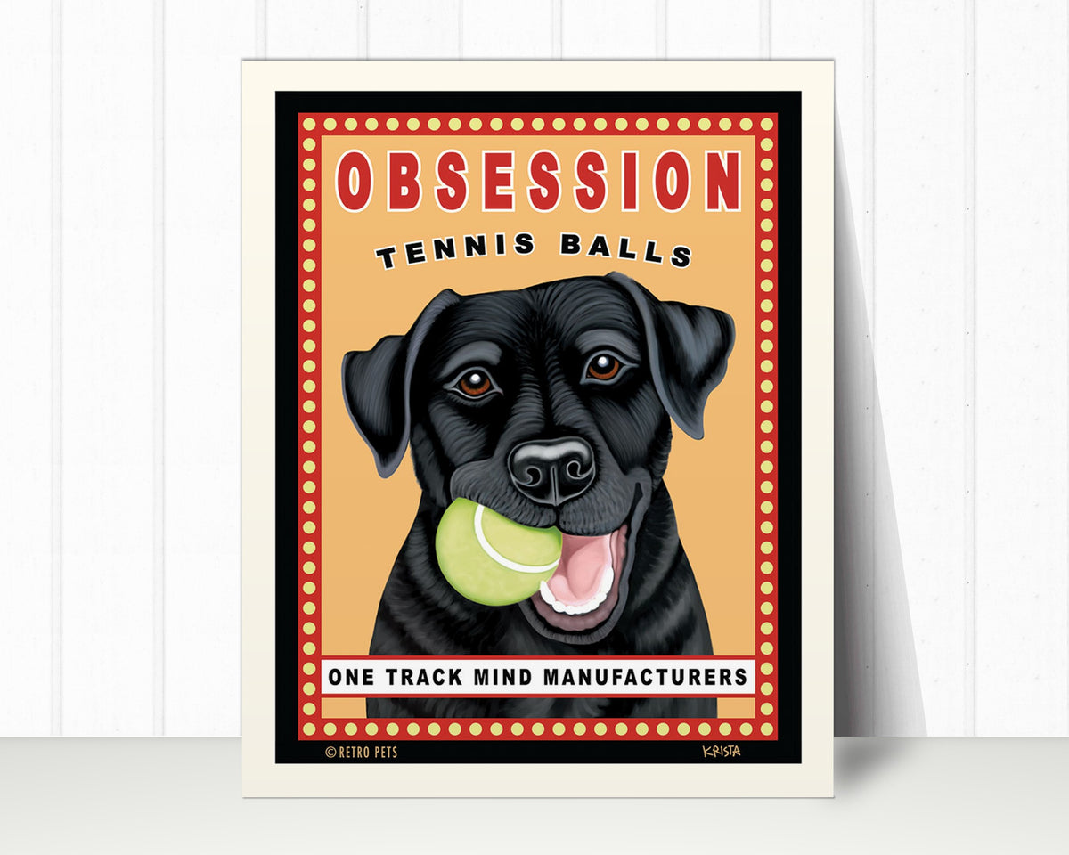 Black Lab Art Print "Obsession Tennis Balls" | Labrador Lover Gift