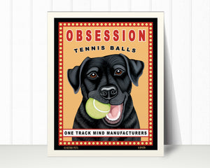 Black Lab Art Print "Obsession Tennis Balls" | Labrador Lover Gift