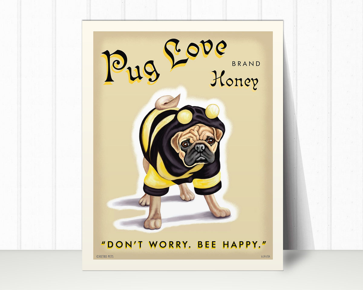 Fawn Pug Art Print "Pug Love Honey" | Pug Lover Gift