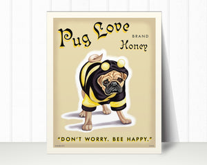 Fawn Pug Art Print "Pug Love Honey" | Pug Lover Gift
