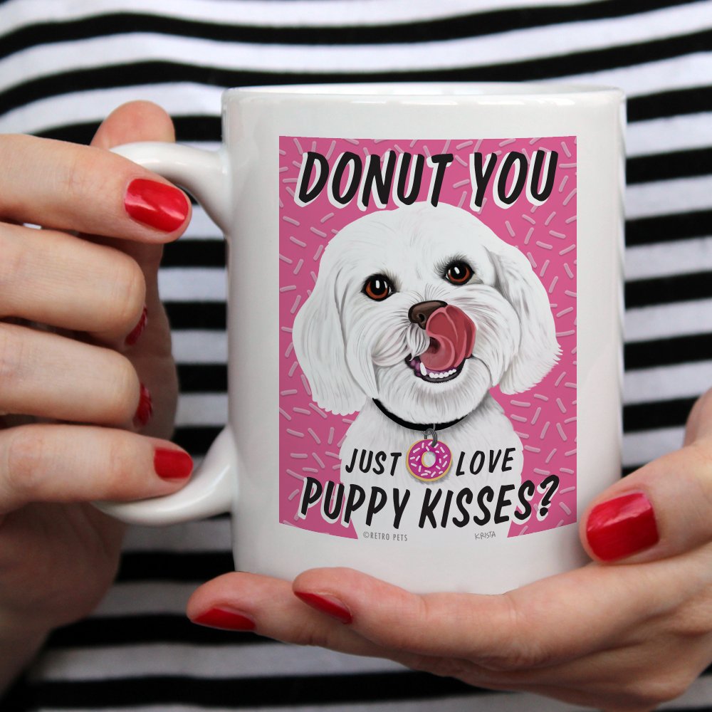 Maltese Art "Donut You Just Love Puppy Kisses?" 15 oz. Coffee Mug