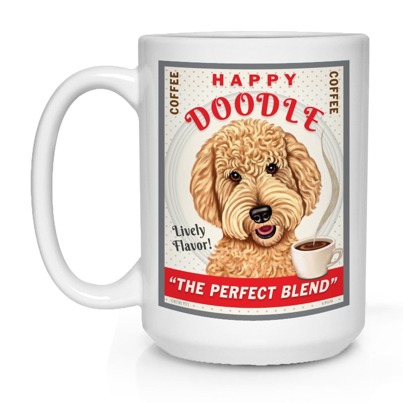 Goldendoodle Art "Happy Doodle Coffee" 15 oz. Coffee Mug