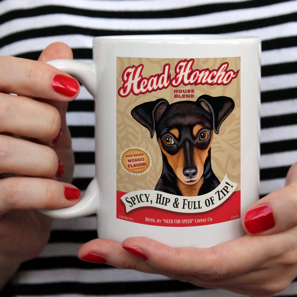 Miniature Pinscher Art "Head Honcho Coffee" 15 oz. Coffee Mug