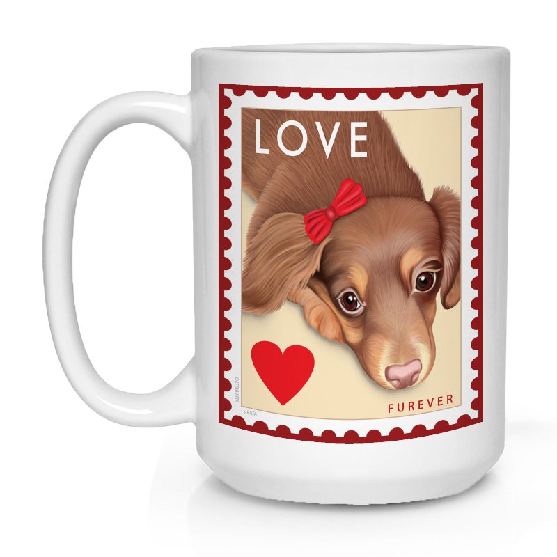 Dachshund Art "LOVE Furever Stamp" 15 oz. Coffee Mug