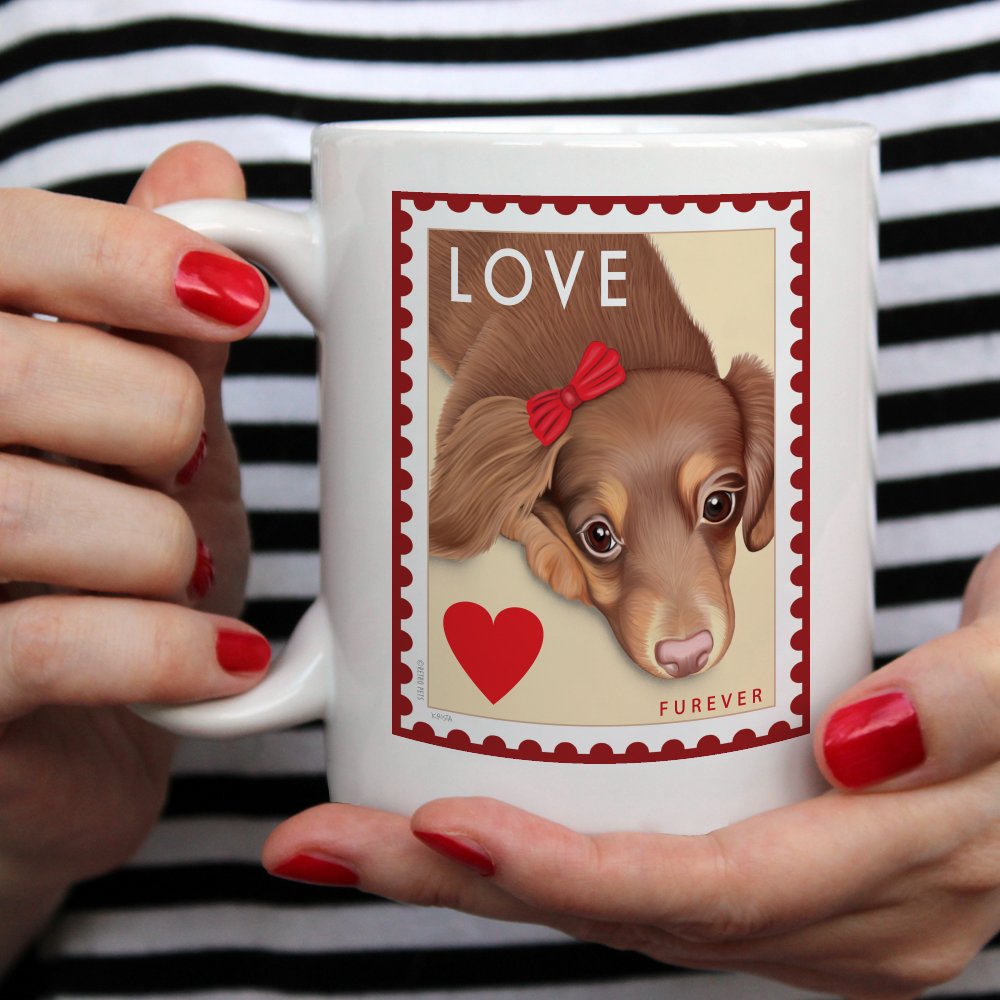 Dachshund Art "LOVE Furever Stamp" 15 oz. Coffee Mug