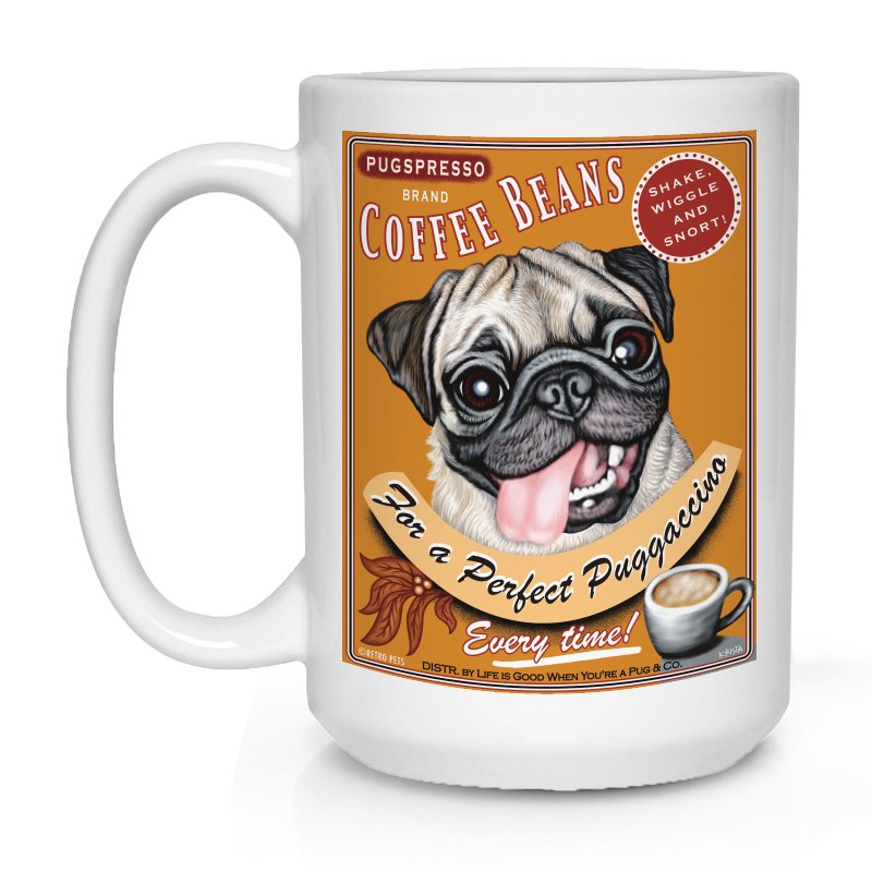 Pug Art (Fawn) "Puggaccino" 15 oz. Coffee Mug