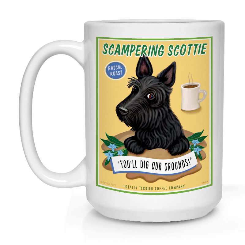 Scottish Terrier Art "Scampering Scottie" 15 oz. Coffee Mug