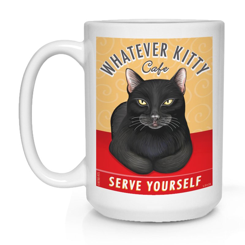 Cat Art "Whatever Kitty Cafe" 15 oz. Coffee Mug