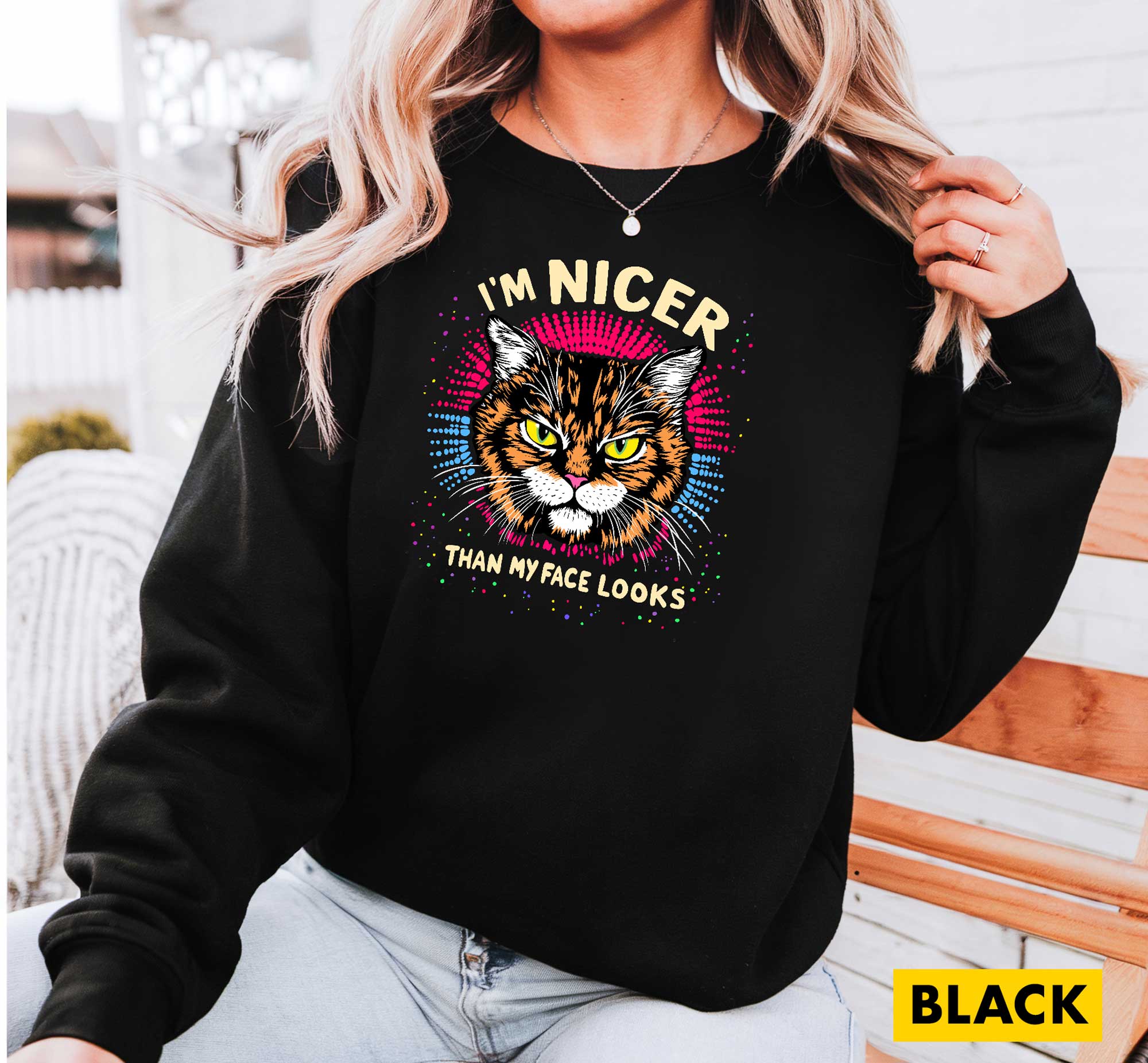 "I'M NICER THAN MY FACE LOOKS" CAT | SWEATSHIRT | SHIPS FREE FOR USA!