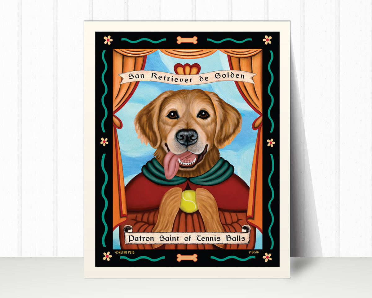 Golden Retriever Art Print "Patron Saint of Tennis Balls" | Golden Retriever Lover Gift