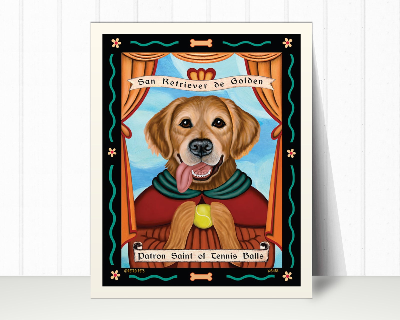 Golden Retriever Art Print "Patron Saint of Tennis Balls" | Golden Retriever Lover Gift