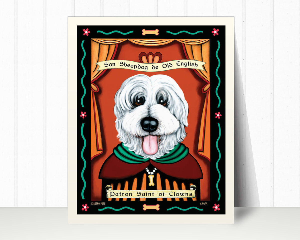 Old English Sheepdog Art Print "Patron Saint of Clowns" | Sheepdog Lover Gift