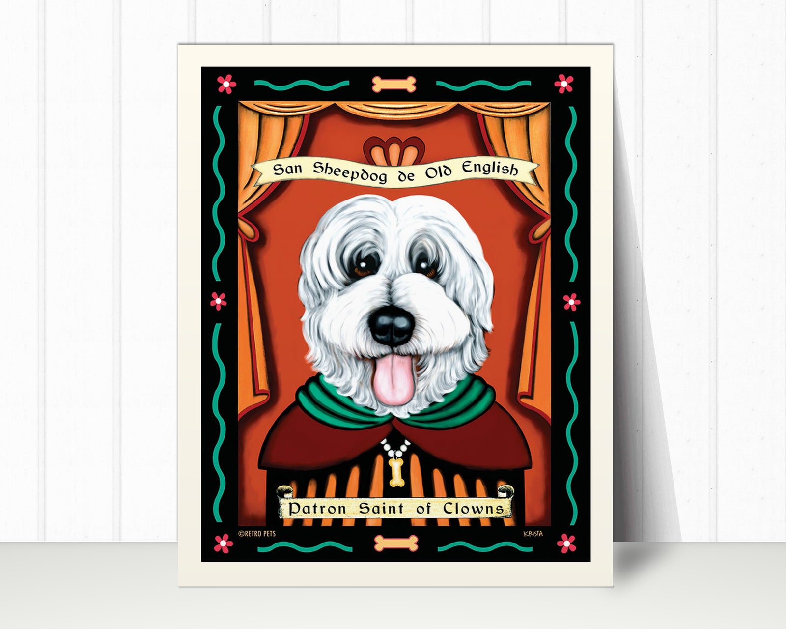Old English Sheepdog Art Print "Patron Saint of Clowns" | Sheepdog Lover Gift