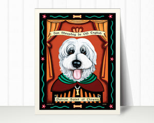 Old English Sheepdog Art Print "Patron Saint of Clowns" | Sheepdog Lover Gift