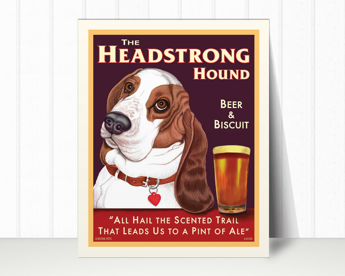 Basset Hound (Red & White, Solid Background) Art Print "The Headstrong Hound" | Basset Hound Lover Gift