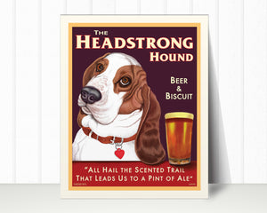 Basset Hound (Red & White, Solid Background) Art Print "The Headstrong Hound" | Basset Hound Lover Gift