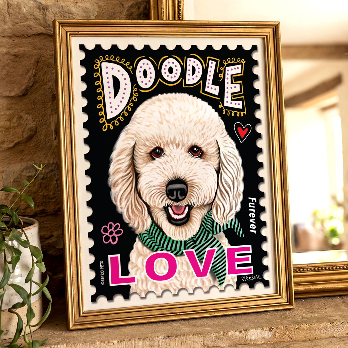 Goldendoodle Art Print | "Doodle Love Furever" Faux Stamp Wall Art