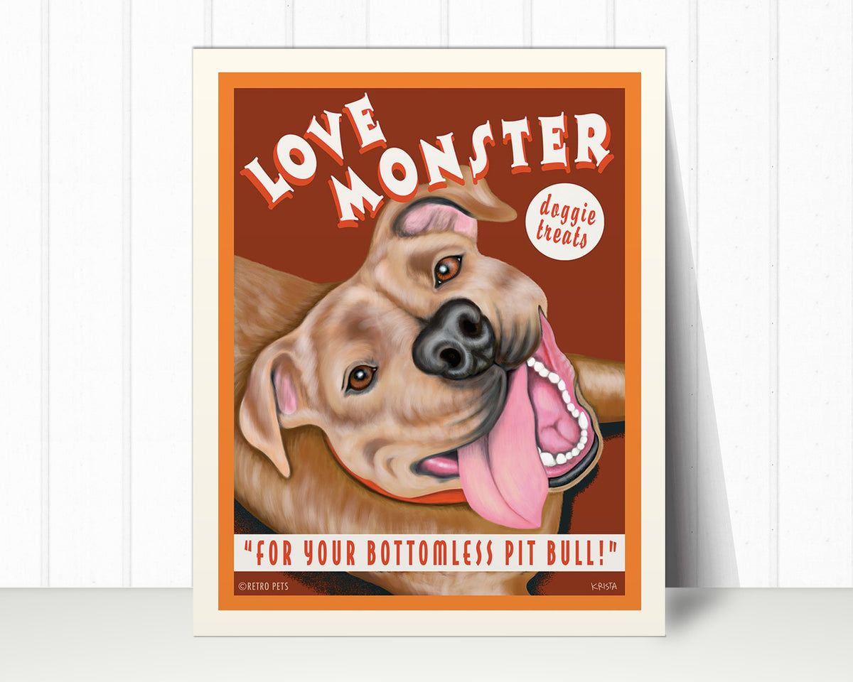 Pit Bull (Light Brown) Art Print "Love Monster Treats" | Pit Bull Lover Gift